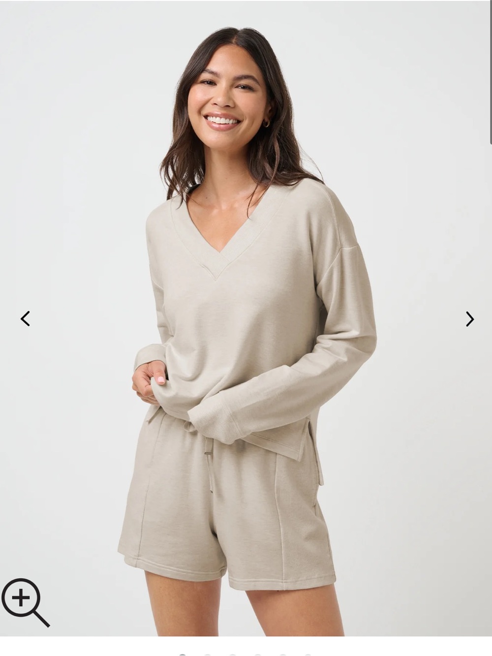 Travis Mathew Cloud Terry Pullover V-Neck Relaxed Sweater Top in Light Beige